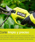 18V One Plus Cordless Pruner Secateurs cutting branch, visible grip for thick gloves, bare tool