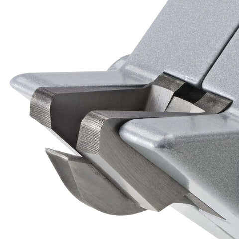 Close-up of Double Cut TurboShear Attachment for drills, showcasing sharp blades for clean edges and quick work on 18 gauge sheet metal.