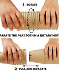 Hands demonstrating how to separate peat pots from the Seed Starter Tray Kit With 100 Biodegradable Peat Pots And 100 Plant Labels.
