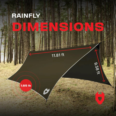 12x10 Rain Fly Tarp For Survival Camping, Ultra Lightweight Waterproof Shelter for Backpacking, 1.65 lb, forest setting