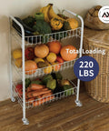 Wire shelving unit loaded with fruit, equipped with M6 Threaded Stem Caster Wheels 2 Inch PVC Silent No Noise No Scratch Replacement