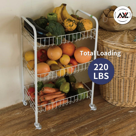 Wire shelving unit loaded with fruit, equipped with M6 Threaded Stem Caster Wheels 2 Inch PVC Silent No Noise No Scratch Replacement