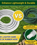 Heavy Duty Metal Garden Hose 50 Ft With Swivel Handle And 8 Function Nozzle Flexible No Kink 304 Stainless Steel Construction For Outdoor Yard And Garden Use Weatherproof Durable Interlocked Steel Design For All Weather Use, 50 ft stainless steel hose compared to rubber hose