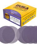 Top Shelf 120 Grit 5 Inch Purple Ceramic Mesh Sanding Discs Sticky Hook And Loop Backing For Random Orbital Sanders Box Of 30 with discs.