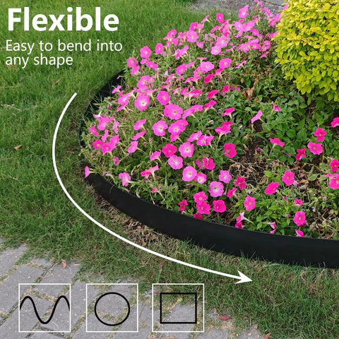 Three Inch Tall Landscape Edging Border Kit With Twenty Five Feet Coil And Thirty Five Pieces Of Eight Gauge Metal Staples For Lawn Flower Bed Tree Ring And Pathway Edging Durable Plastic Garden Border Fence For Landscaping around flower bed.