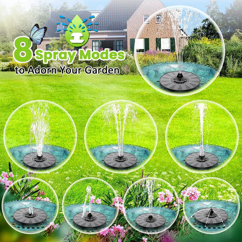 Solar Powered Bird Bath Fountain Upgrade 2026 For Garden Pond Pool And Patio, Includes 4 Fixed Rods And 7 Nozzles, No Battery Required