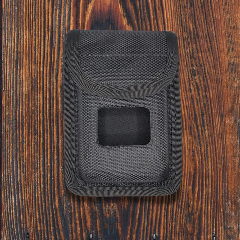 Front view of Molded Ballistic Alarm Case Nylon Tactical Pouch For CDCR And Corrections Officers on wood background