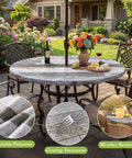 Brown Round Outdoor Fitted Tablecloth With Umbrella Hole Waterproof Wipeable Zippered Patio Table Cover installed on a round table