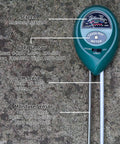 Three In One Soil Tester For Moisture Light And pH With Easy To Read Results And No Batteries Needed displaying sensor readings.