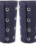 Heavy Duty Cut Resistant Wrist Sleeves Built Tough With Reinforced Denim For Industrial Steel Handling Abrasion Proof Forearm Guards That Kick Ass At Work Sites (1 Pair) in dark blue with metal grommets.