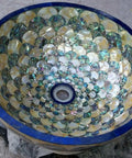 Stunning Abalone Shell Bathroom Sink Featuring Mother Of Pearl Finish, glossy vessel basin, detailed interior view.