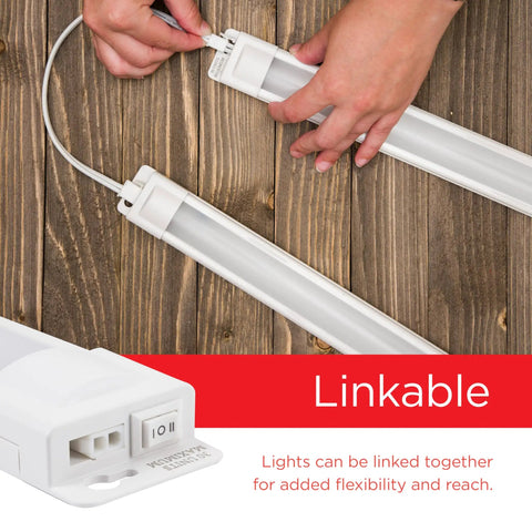 12 Inch Plug In Linkable Under Cabinet Lighting With High Low Off Switch Warm White 2700K LED Kitchen Lights connection view