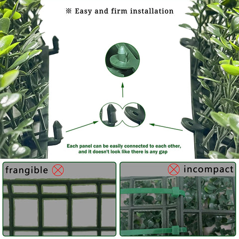 Ultra Dense Faux Boxwood Wall Panels 10-Inch By 10-Inch Set Of 10 Real Privacy For Outdoor Fences installation close-up