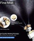 Upgraded 2025 Outdoor Patio Misting System With 3 Brass Nozzles, showing mist dispersion and detachable nozzle design.