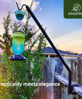 Dang Sturdy Telescoping Deck Rail Hook Adjustable From Twenty Seven To Thirty Nine Inches holding a colorful bird feeder outdoors.