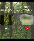 Comparative view of Anti Fog Motorcycle Riding Goggles For Powersports And Outdoor Adventures, clear vs foggy lenses.