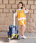 Child using Wheeled Backpack Trolley With Noiseless Large Wheels Aluminium Alloy Folding Hand Truck for backpacks.
