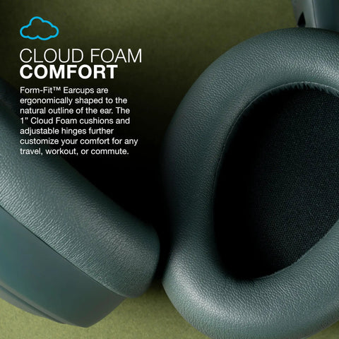 Close-up of the JBuds Lux ANC Over Ear Headphones earcups with Cloud Foam cushions for comfort and isolation.