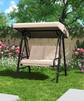 Two Seat Outdoor Patio Swing Chair With Adjustable Canopy Removable Cushions Sturdy 600 Lb Frame for Backyard Garden