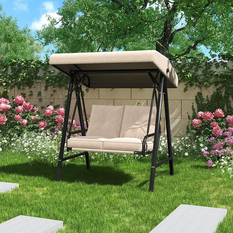 Two Seat Outdoor Patio Swing Chair With Adjustable Canopy Removable Cushions Sturdy 600 Lb Frame for Backyard Garden