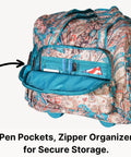 Lightweight Rolling Overnight Bag With Laptop Compartment featuring pen pockets, zipper organizer, and paisley pattern for weekender travel.
