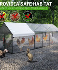 Roomy Metal Chicken Coop With Weatherproof Cover For Outdoor Backyards Walk In Hen House For Chickens Ducks Rabbits And Small Pets 79 By 40 By 40 Inches Portable Backyard Poultry Cage in forest setting with protective mesh.