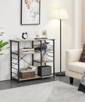 Sturdy Kitchen Bakers Rack With Wire Basket And Six S Shaped Hooks, Microwave Oven Stand And Coffee Bar Table in living room setup