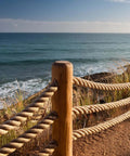 Heavy Duty Manila Rope 1-1/2 Inch By 50 Feet Pure Number 1 Abaca Fiber Brown used as fencing on seaside boardwalk