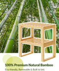 Heavy Duty Bamboo Cabinet Organizer Shelf Two Pack Stackable Kitchen Counter Rack Featuring Slatted Draining Surface To Air Out Dishes And Keep Counters Squeaky Clean, eco-friendly bamboo rack.