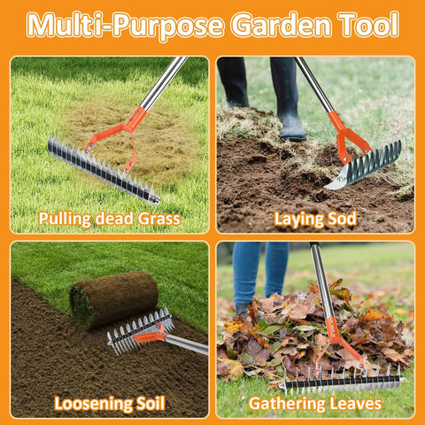 Heavy Duty Thatch Rake With Adjustable Handle 15 Inch Dethatcher Rake For Lawn Garden And Yard Cleanup Strong Steel Construction
