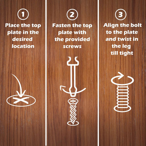 Instructions for mounting Round Taper Furniture Legs 16 Inch, 4 Pack, Self Leveling Quick Mount Wood Legs with 5/16 Inch 18 Hanger Bolt