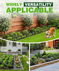 Tall Decorative Metal Garden Fence Panels 24.5 Inch High 10.8 Foot Long 10 Pack Arched Black Fence For Dog Yard Patio Outdoor Decor Expandable Flexible Barrier installed in gardens with a dog playing