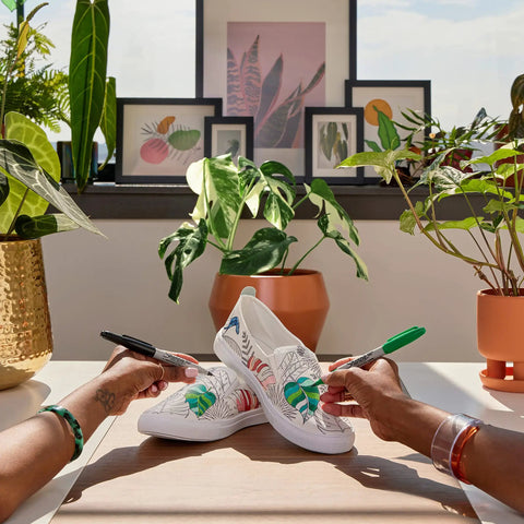 Dual Tip Permanent Markers With Brush And Ultra Fine Tips, Assorted Colors, customizing shoes with leafy design near plants