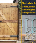 Industrial Strength 12 Inch T Strap Gate Hinges 4mm Thick 180 Degree Swing Rust Proof Black Steel installed on wooden gate