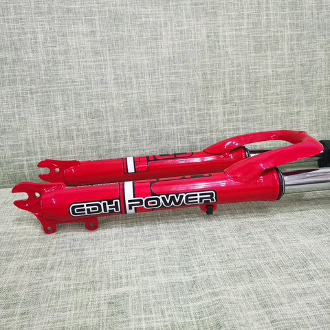 Side view of 26 Inch Suspension Front Fork With One And One Eighth Inch Headset Disc Brake Ready Aluminum Triple Tree Red