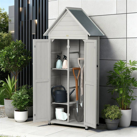 Weatherproof Outdoor Storage Shed With Floor And Adjustable Shelves For Patio Or Garden Rugged Wooden Tool Cabinet 71 Inch Vertical Organizer And Easy Assembly And Yard Ready Design