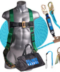 Roofing Safety Kit With Full Body Harness, 25 Ft Vertical Rope, Anchor System, Tool Lanyard And Duffle Bag In Green For Roofers