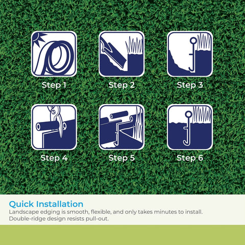 Installation steps for Pro Grade Landscape Edging Coil With Double Ridge Design For Flexible Sixty-Foot Roll For Gardens, Flower Beds, And Pathways Black Finish Made In The USA