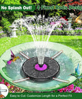 Powerful 3.5W Anti-Drift Solar Fountain For Bird Bath And Pond with 7 Nozzles attracting birds in a garden setting, black.