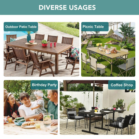 Outdoor Tablecloth With Umbrella Hole, Rectangular 60x84 Inches, shown in various settings including patio and picnic table uses.