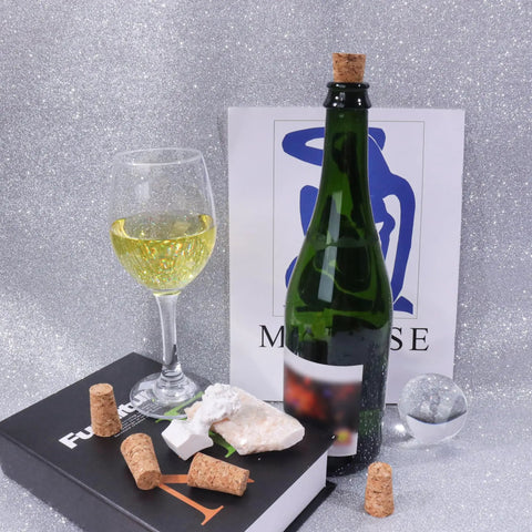 Natural Wood Corks 100 Pack For Wine Beer And Liquor Bottles Handy Tapered Wooden Stopper Plugs Bulk next to wine bottle and glass