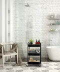 3 Tier Rolling Metal Storage Organizer Cart With Caster Wheels Mobile Utility Kitchen Cart for home use in bathroom setting
