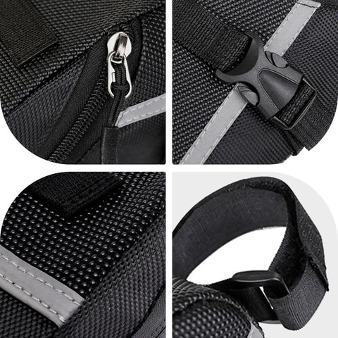 Close-up of zippers and straps on Ride Ready Under Seat Bike Saddle Bag Ultra Durable PU Diamond Grid Pouch For Mountain And Road Bikes