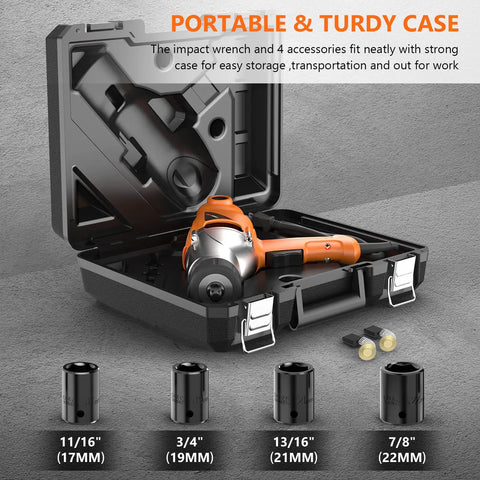8.5 Amp Electric Impact Wrench One Half Inch Drive 450 Nm Max Torque Corded Power Tool With Four Sockets in Case