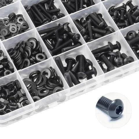 Massive M3 Screws And Nuts Assortment Kit With Washers And Wrench, 630 Pcs Includes M3 Hex Button Head Socket Cap Screws