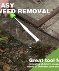Crack Weeder 12 Inch Stainless Steel Crevice Tool With Soft Grip Handle L Shaped Sidewalk Weed Puller in use on patio