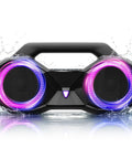 80W Peak Bluetooth Speaker With Bass Boost, Loud As Hell, 20 Hours Of Playtime, IPX7 Waterproof, RGB Lights, splashing water