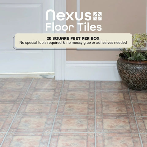 Self Adhesive 12 Inch Vinyl Floor Tiles Peel And Stick Spanish Rose Pattern Set Of 20 for DIY flooring in interiors