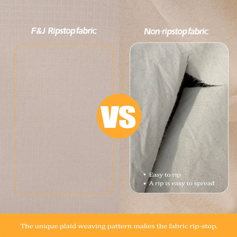 Comparison of F&J ripstop fabric versus non-ripstop fabric for waterproof UV-resistant large deep-seat patio lounge chair cover 40W 40D 36H fits wood wicker aluminum deep-seat chairs outdoor furniture protector all weather shield.