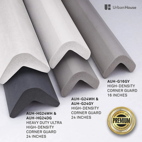 Two Pack High Density Rubber Corner Guards Edge Protectors And Bumpers For Parking Garages And Workshops Baby Proofing Walls And Furniture Neutral Grey 24 Inch Length Stops Dings And Scrapes displayed in different angles and lengths